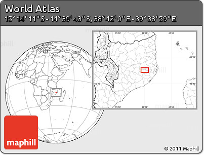 Blank Location Map of the Area around 14° 56' 57" S, 39° 10' 29" E