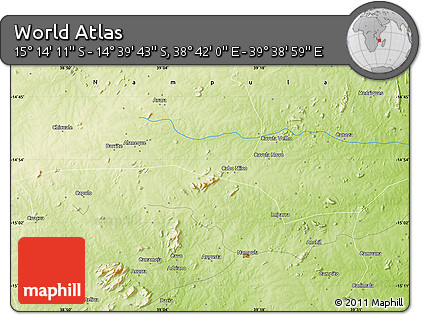 Physical Map of the Area around 14° 56' 57" S, 39° 10' 29" E