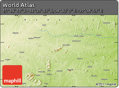 Physical Map of the Area around 14° 56' 57" S, 39° 10' 29" E