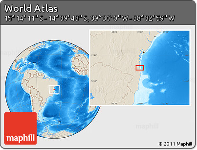 Shaded Relief Location Map of the Area around 14° 56' 57" S, 39° 1' 29" W