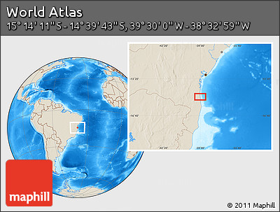 Shaded Relief Location Map of the Area around 14° 56' 57" S, 39° 1' 29" W