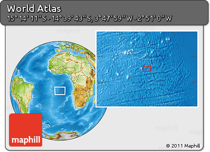 Physical Location Map of the Area around 14° 56' 57" S, 3° 19' 30" W