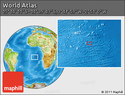 Physical Location Map of the Area around 14° 56' 57" S, 3° 19' 30" W
