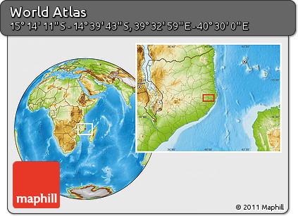 Physical Location Map of the Area around 14° 56' 57" S, 40° 1' 29" E