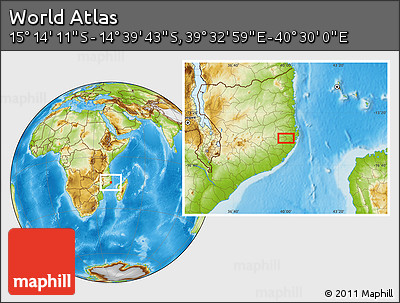 Physical Location Map of the Area around 14° 56' 57" S, 40° 1' 29" E