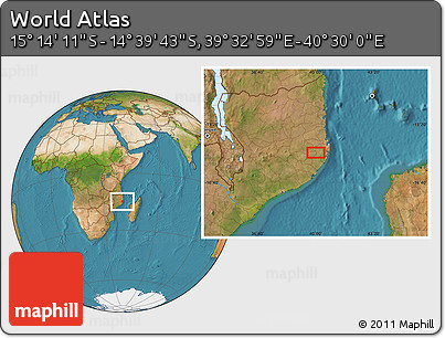 Satellite Location Map of the Area around 14° 56' 57" S, 40° 1' 29" E