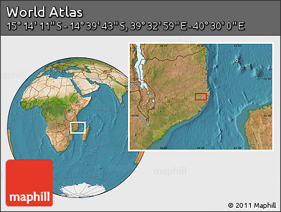 Satellite Location Map of the Area around 14° 56' 57" S, 40° 1' 29" E