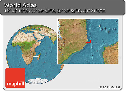 Satellite Location Map of the Area around 14° 56' 57" S, 40° 52' 30" E