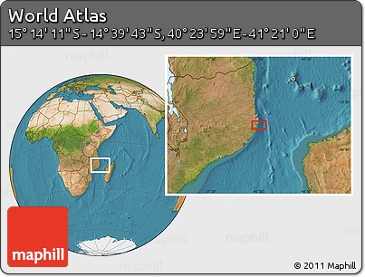 Satellite Location Map of the Area around 14° 56' 57" S, 40° 52' 30" E