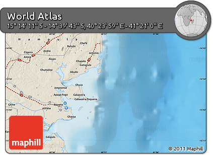 Shaded Relief Map of the Area around 14° 56' 57" S, 40° 52' 30" E