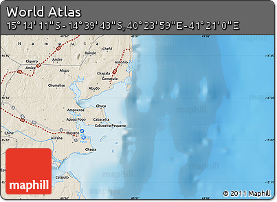 Shaded Relief Map of the Area around 14° 56' 57" S, 40° 52' 30" E