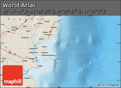 Shaded Relief Map of the Area around 14° 56' 57" S, 40° 52' 30" E