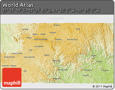 Physical 3D Map of the Area around 14° 56' 57" S, 40° 43' 30" W