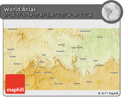 Physical 3D Map of the Area around 14° 56' 57" S, 41° 34' 30" W