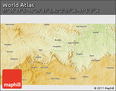 Physical 3D Map of the Area around 14° 56' 57" S, 41° 34' 30" W