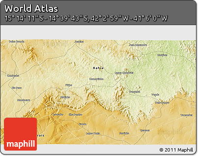 Physical 3D Map of the Area around 14° 56' 57" S, 41° 34' 30" W