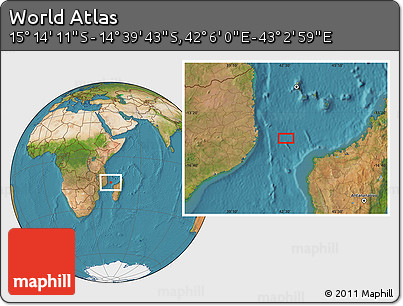 Satellite Location Map of the Area around 14° 56' 57" S, 42° 34' 30" E