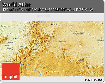 Physical 3D Map of the Area around 14° 56' 57" S, 42° 25' 29" W