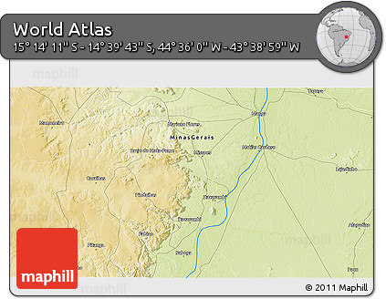 Physical 3D Map of the Area around 14° 56' 57" S, 44° 7' 30" W