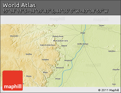 Physical 3D Map of the Area around 14° 56' 57" S, 44° 7' 30" W