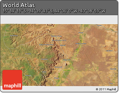 Satellite 3D Map of the Area around 14° 56' 57" S, 44° 7' 30" W