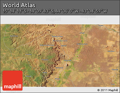 Satellite 3D Map of the Area around 14° 56' 57" S, 44° 7' 30" W