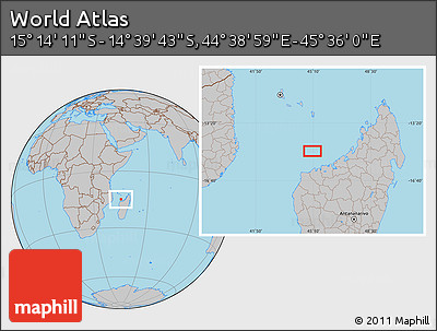 Gray Location Map of the Area around 14° 56' 57" S, 45° 7' 30" E