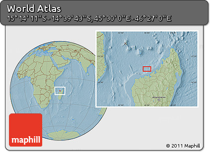 Savanna Style Location Map of the Area around 14° 56' 57" S, 45° 58' 30" E, hill shading