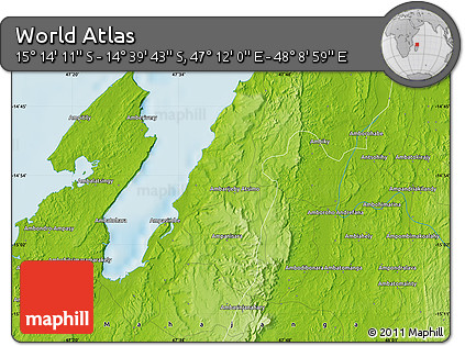 Physical Map of the Area around 14° 56' 57" S, 47° 40' 29" E