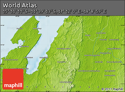 Physical Map of the Area around 14° 56' 57" S, 47° 40' 29" E