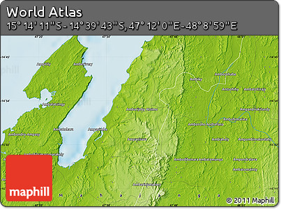 Physical Map of the Area around 14° 56' 57" S, 47° 40' 29" E