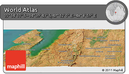 Satellite Panoramic Map of the Area around 14° 56' 57" S, 47° 40' 29" E