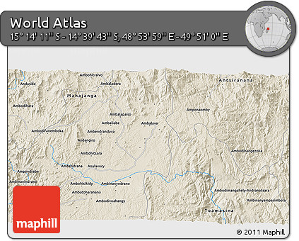 Shaded Relief 3D Map of the Area around 14° 56' 57" S, 49° 22' 30" E