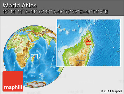 Physical Location Map of the Area around 14° 56' 57" S, 49° 22' 30" E