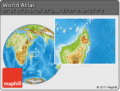 Physical Location Map of the Area around 14° 56' 57" S, 49° 22' 30" E