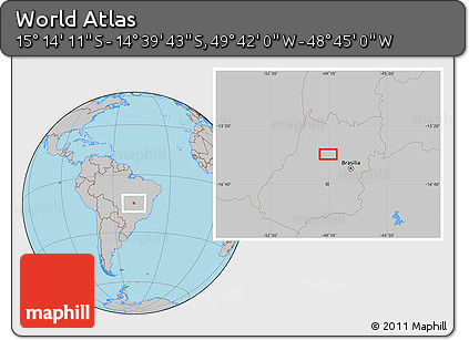 Gray Location Map of the Area around 14° 56' 57" S, 49° 13' 30" W