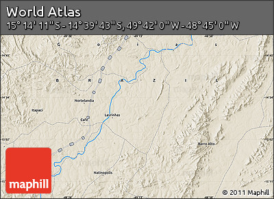 Shaded Relief Map of the Area around 14° 56' 57" S, 49° 13' 30" W