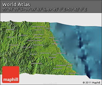 Satellite 3D Map of the Area around 14° 56' 57" S, 50° 13' 30" E