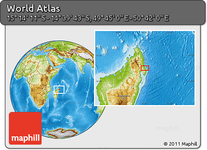 Physical Location Map of the Area around 14° 56' 57" S, 50° 13' 30" E