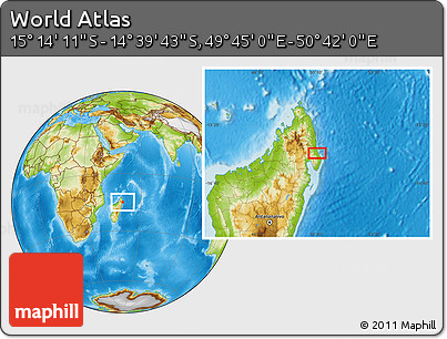 Physical Location Map of the Area around 14° 56' 57" S, 50° 13' 30" E