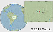 Savanna Style Location Map of the area around 14° 56' 57" S, 50° 4' 30" W, hill shading