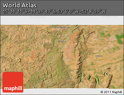Satellite 3D Map of the Area around 14° 56' 57" S, 52° 37' 30" W