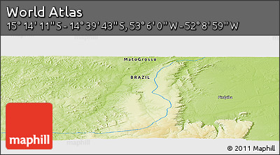 Physical Panoramic Map of the Area around 14° 56' 57" S, 52° 37' 30" W
