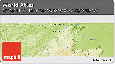 Physical Panoramic Map of the Area around 14° 56' 57" S, 52° 37' 30" W