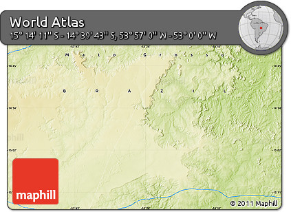 Physical Map of the Area around 14° 56' 57" S, 53° 28' 30" W