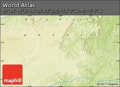 Physical Map of the Area around 14° 56' 57" S, 53° 28' 30" W