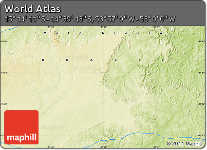 Physical Map of the Area around 14° 56' 57" S, 53° 28' 30" W