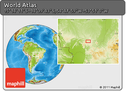 Physical Location Map of the Area around 14° 56' 57" S, 54° 19' 30" W