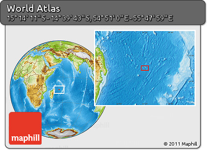 Physical Location Map of the Area around 14° 56' 57" S, 55° 19' 30" E