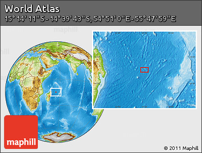 Physical Location Map of the Area around 14° 56' 57" S, 55° 19' 30" E